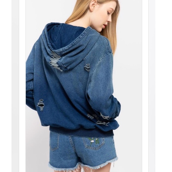 Oatmeal Distressed Hoodie pullover - Picture 5 of 8